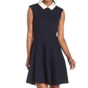 BETSEY JOHNSON BLACK FIT AND FLAIR PEARL COLLAR  STRETCH BOUCLE DRESS 6